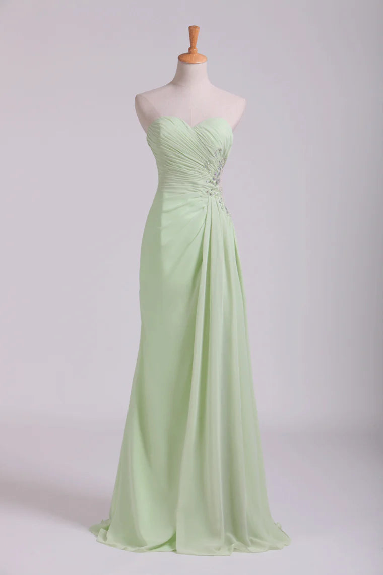 Party Dress Column Ruffled Bodice Beaded With Slit Floor Length